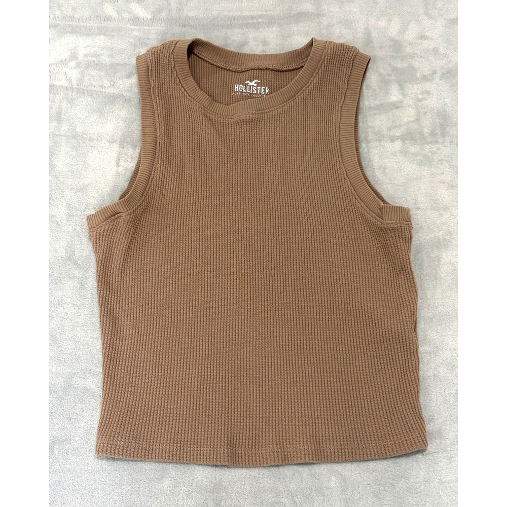 Hollister Must Have Collection Waffle Knit Cropped Tank Top Brown Small